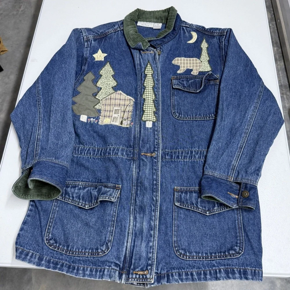 Christopher & Banks Denim Jacket Womens Medium Blue Excellent Vintage 1999 Bear - Picture 1 of 6